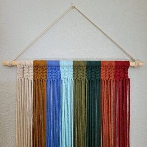 handmade simple rainbow macrame wall art hanging wreath extra long
